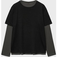 Layered Half Long Sleeve shirt [Black Charcoal]