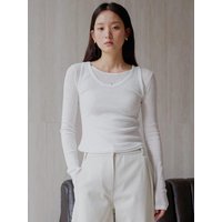 MANNON Sheer Cotton Rib Tank-top Layered shirt Set [White]