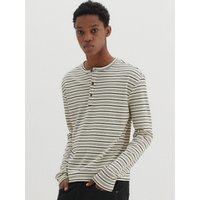 Henley Neck Waffle Stripe Long Sleeve shirt [Ivory]