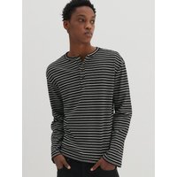 Henley neck waffle stripe long sleeve shirt [black]