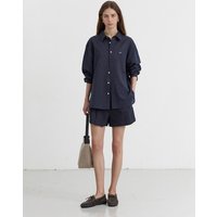 DOUBLE PLEATED COTTON-LINEN SHORTS [NAVY] UDPABN
