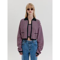 Check Knit Cardigan [NavyPink]