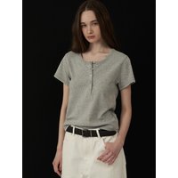 Henley Neck Half shirt [Gray]