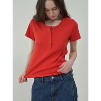 Henley Neck Half shirt [RED]