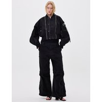 Zipper Crop Bishop Sleeve MA- Flight Bomber Jacket [Black]
