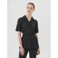 BELTED OPEN COLLAR SHIRT [BLACK]