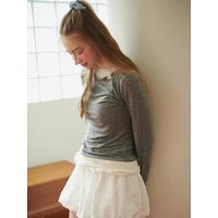 frill layered long sleeve top grey