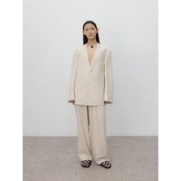 Zippered Back Collarless Linen Blazer [Natural]