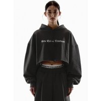 SIX COLON NINETEEN RAW EDGE CROP HOODIE [PIGMENT BLACK]