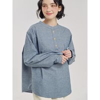 Henley Neck Pullover Chambray Shirt [Navy] SNV