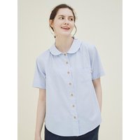 Round Collar Short Sleeve Oxford Shirt SSK [Sky Blue]