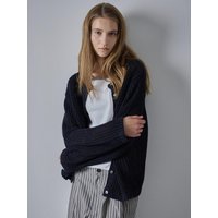 Paper Round Neck Cardigan [Navy]