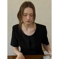 Summer Tweed Scoop Neck Shirt Jacket Blazer [Black] OU