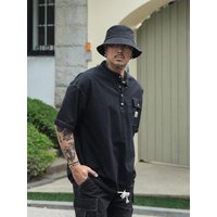 Pocket Henley Neck Short-Sleeve shirt [Black]