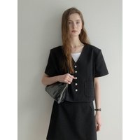 esy v-neck tweed crop blazer black esy v-neck tweed crop blazer black
