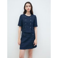 Check Pattern Double Button Crop Blazer GRAJK
