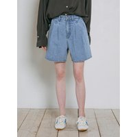 Double Pleated Denim Shorts P [Light blue]