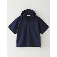 Bluesf Plain Snap Hooded Windbreaker Shirt [Navy]