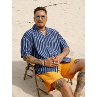 Hawaiian Multi-Stripe Short-Sleeve Shirt [Navy]