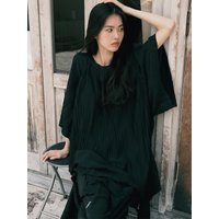 Pleats Plus Sleeve shirt [Black]