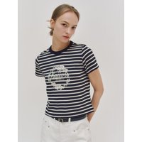 SS Border Stripe Crop Shirt [Black, Violet]
