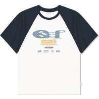 Star Denim ESCF Logo Collage Print Raglan Color Block Short Sleeve shirt [Navy]