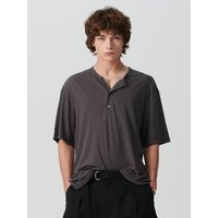Linen Blended Vintage Garment Henley Neck Short-Sleeve shirt [Charcoal Gray]