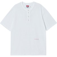 Linen Blended Vintage Garment Henley Neck Short-Sleeve Shirt [WHITE]
