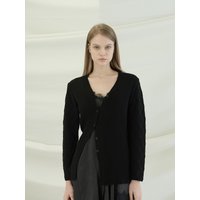 Diamond Cable Pattern Slit Cardigan Black