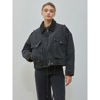 Eco Boa Fur Vintage Denim Jacket Black Eco Boa Fur Vintage Denim Jacket Black