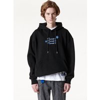 Three Blue Flower Fleece-Back Hoodie Black Three Blue Flower Fleece-Back Hoodie Black