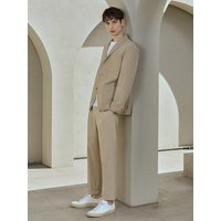 Three-Button Cotton Blazer Beige Three-Button Cotton Blazer Beige