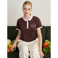 Vegan Printed Two Tone Polo Shirt _ Brown + Pink Vegan Printed Two Tone Polo Shirt _ Brown + Pink