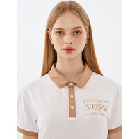 Vegan Printed Two Tone Polo Shirt _ White + Beige