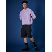 Open-Knit Polo Shirt _ Lavender Open-Knit Polo Shirt _ Lavender