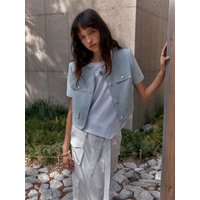 AVRIL Half Sleeve Denim Crop Jacket _Blue AVRIL Half Sleeve Denim Crop Jacket _Blue