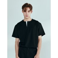 Soft Ponte Short-Sleeve Henley Shirt _ Black Soft Ponte Short-Sleeve Henley Shirt _ Black