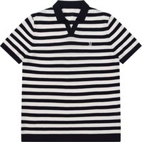 Open-Collar Stipe Polo Shirt _ White Open-Collar Stipe Polo Shirt _ White