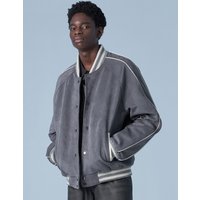 Solid Varsity Stadium Jacket _ Gray