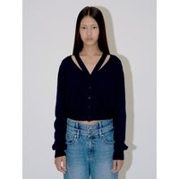Slit V Neck Cardigan _ Navy
