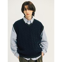 Wool-Blend Logo Cable-Knit Vest _ Navy
