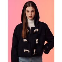 Quilting Hooded Cropped Duffle Coat Jacket _ Navy Quilting Hooded Cropped Duffle Coat Jacket _ Navy