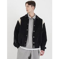 Cropped Corduroy Varsity Jacket _ Black