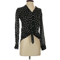 Candie’s Long Sleeve Polo Shirt: Black Polka Dots Pattern Tops – Size X