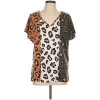 First Love Short Sleeve Shirt: Brown Animal Print Pattern Tops