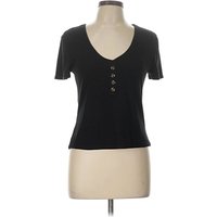 rue Short Sleeve Henley Shirt: Black Tops rue Short Sleeve Henley Shirt: Black Tops