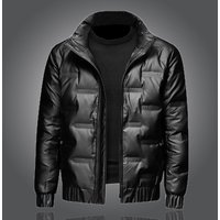 ​​Men’s Slim-Fit Puffer Jacket Stylish Quilted Bomber With High-Gloss Finish & Stand Collar Sizes, BlackGrey ​​Men’s Slim-Fit Puffer Jacket Stylish Quilted Bomber With High-Gloss Finish & Stand Collar Sizes, BlackGrey