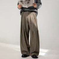Men’s Clothing Pleated Design Textured Casual Pants Men’s Autumn Style Drape Loose Straight Trousers Trendy Brand Retro Silhouette Long Pants