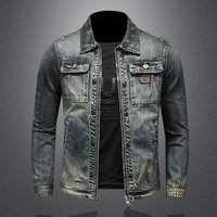 Men’s Clothing New High End Distressed Lapel Retro Denim Jacket Slim Fit Handsome Versatile Jacket