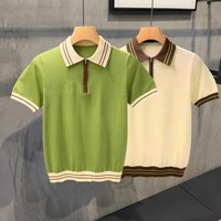 Men’s Clothing Fashionable heterochromatic stitching ribbed knitted polo shirt for men romantic personality fluorescent green men’s short T shirt